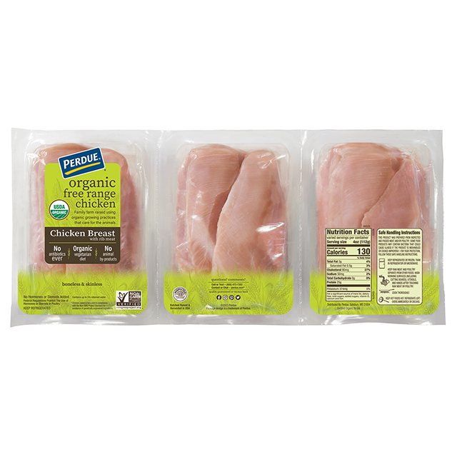 PERDUE® ORGANIC Free Range Boneless Skinless Chicken Breasts, Pouches