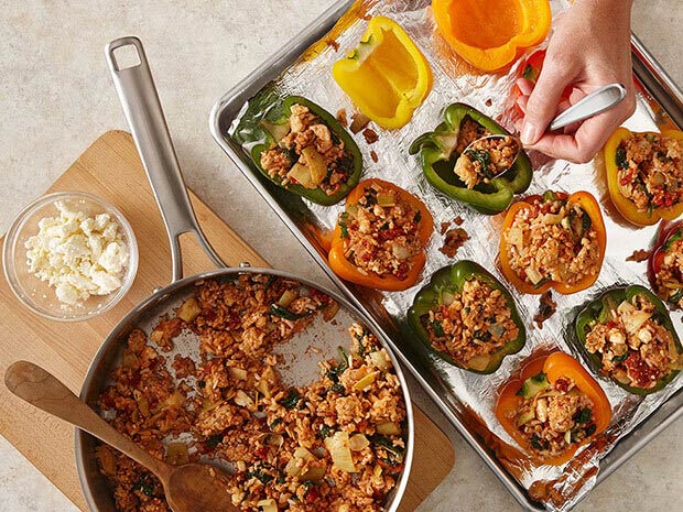 Greek Stuffed Peppers With Spinach & Artichoke Step 3