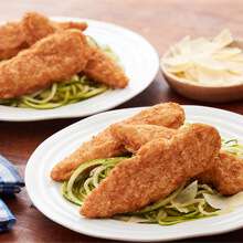 Chicken Strips with Zucchini Noodles and Pesto