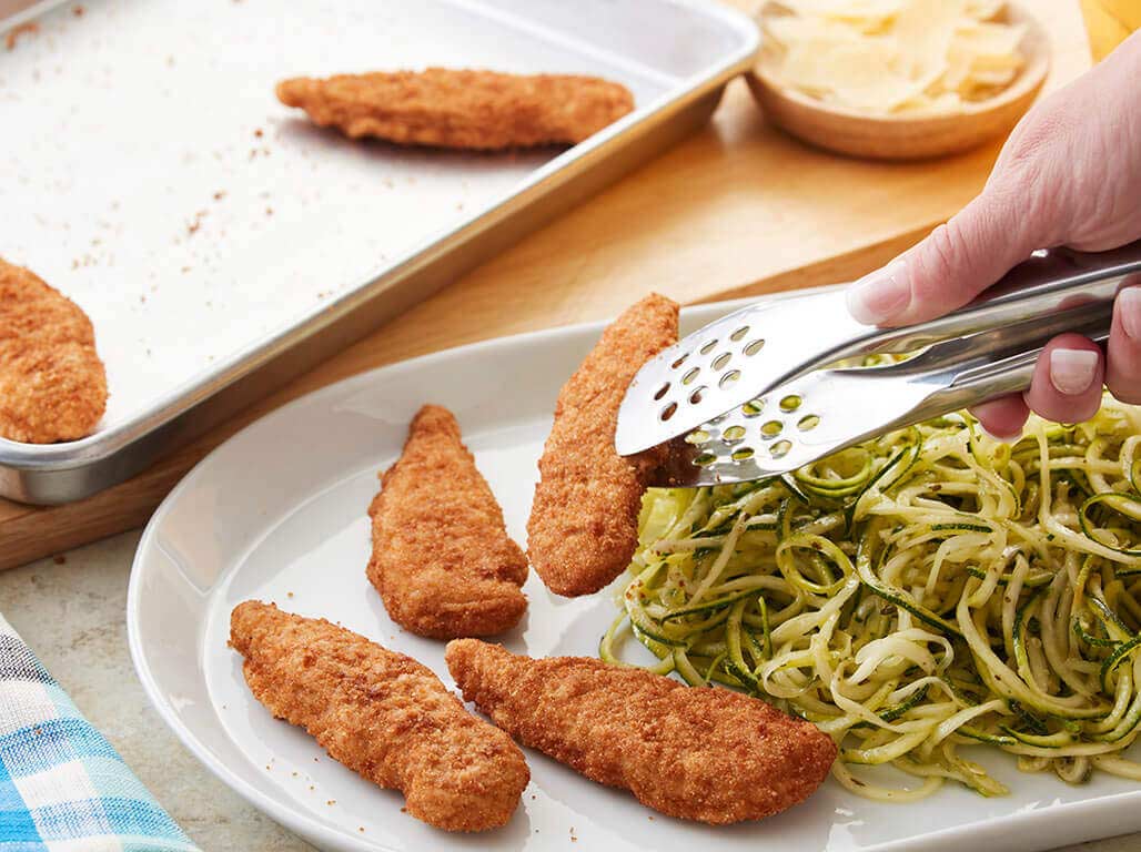 Chicken Strips with Zucchini Noodles and Pesto Step 4