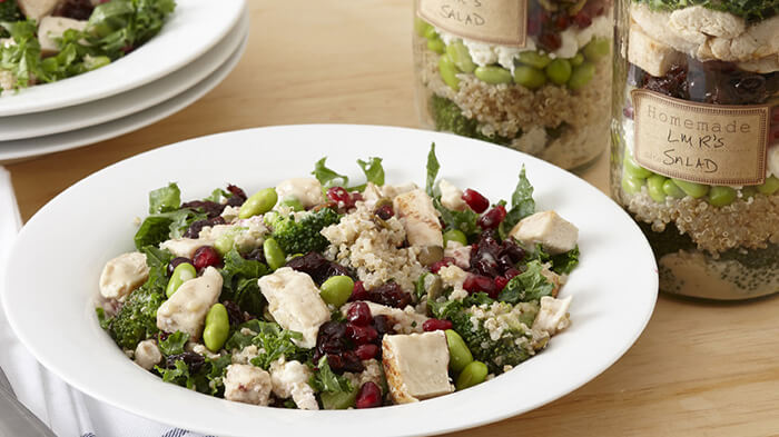 High-Protein Chicken, Kale and Lemon Tahini Salad in a Jar