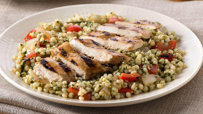 Pesto Couscous Salad with Grilled Chicken and Vegetables