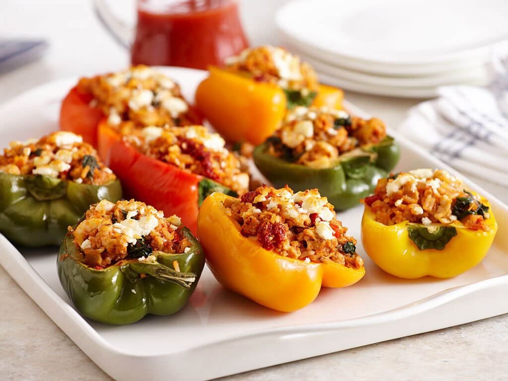 Greek Stuffed Peppers with Spinach & Artichoke