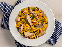 CHEESY CHICKEN, BEANS AND YELLOW RICE