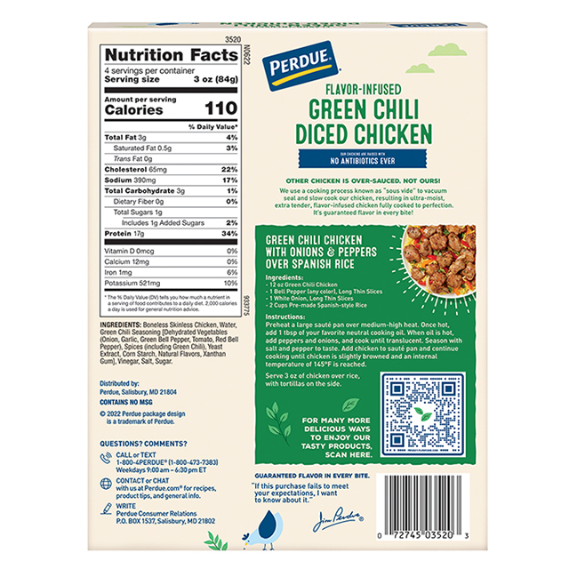PERDUE® Flavor-Infused Green Chili Diced Chicken PERDUE® Flavor-Infused Green Chili Diced Chicken