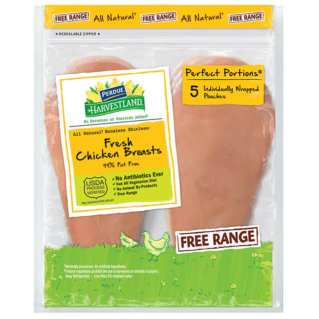 PERDUE® HARVESTLAND® PERFECT PORTIONS® Free Range Boneless Skinless Chicken Breast Individually Wrapped (1.65 lbs.)