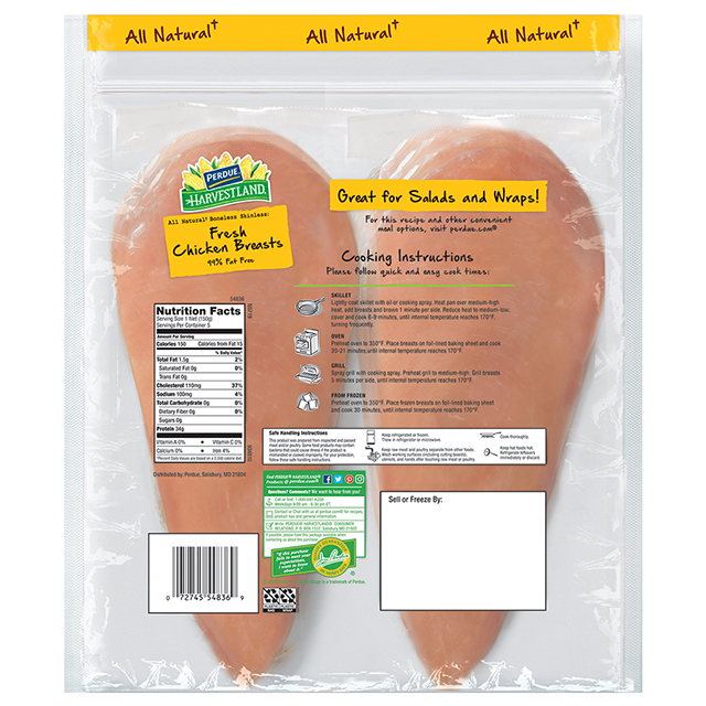 PERDUE® HARVESTLAND® PERFECT PORTIONS® Free Range Boneless Skinless Chicken Breast Individually Wrapped (1.65 lbs.)