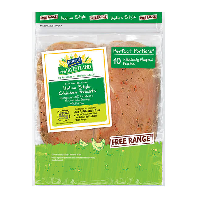 PERDUE® HARVESTLAND® PERFECT PORTIONS® Free Range Boneless Skinless Chicken Breast Individually Wrapped Italian Style (3 lbs.)