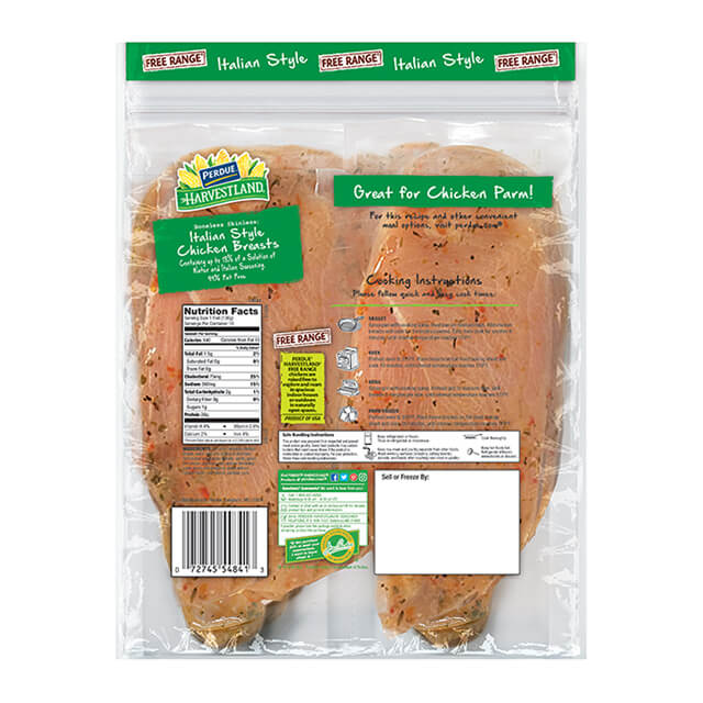 PERDUE® HARVESTLAND® PERFECT PORTIONS® Free Range Boneless Skinless Chicken Breast Individually Wrapped Italian Style (3 lbs.)