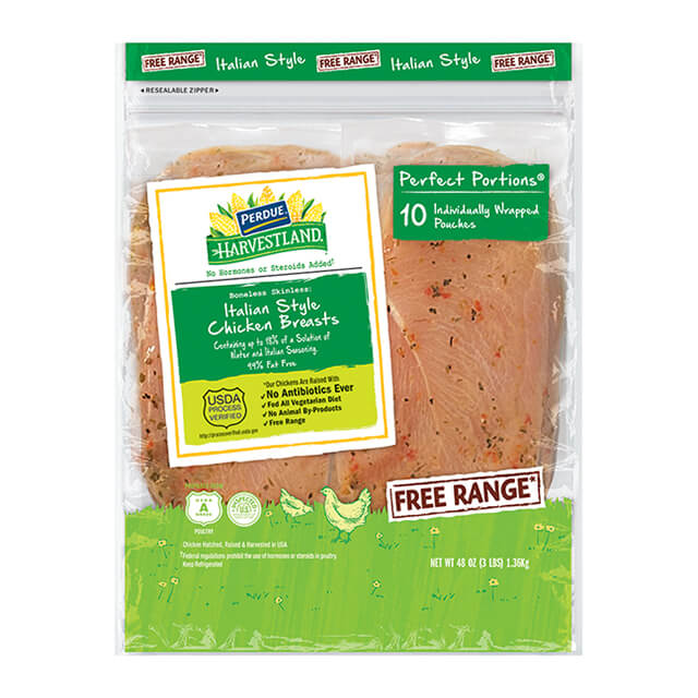 PERDUE® HARVESTLAND® PERFECT PORTIONS® Free Range Boneless Skinless Chicken Breast Individually Wrapped Italian Style (3 lbs.)