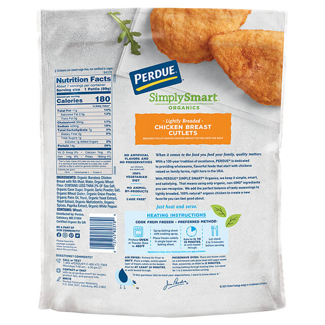 PERDUE® SIMPLY SMART® ORGANICS Lightly Breaded Chicken Breast Cutlets (22 oz.) PERDUE® SIMPLY SMART® ORGANICS Lightly Breaded Chicken Breast Cutlets (22 oz.)