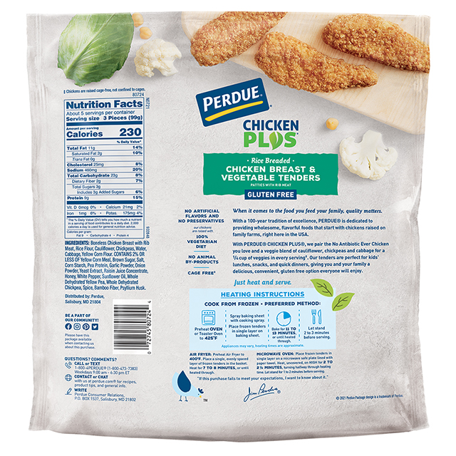 PERDUE® CHICKEN PLUS® Gluten Free Chicken Breast & Vegetable Tenders PERDUE® CHICKEN PLUS® Gluten Free Chicken Breast & Vegetable Tenders