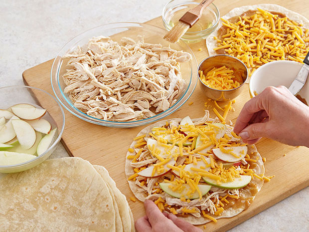 Step 3 Grilled Chicken Quesadillas with Apple and Cheddar Step 3