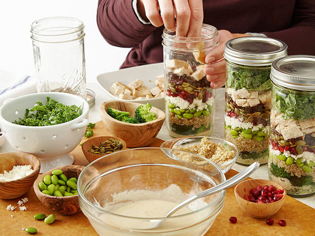 High-Protein Chicken, Kale and Lemon Tahini Salad in a Jar Step 2