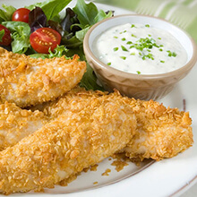 Oven Fried Chicken Strips with Spicy Dip