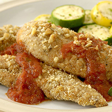 Walnut Chicken Strips with Spicy Marinara