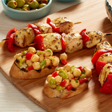 Chicken Pinchos with Chickpea-Fennel Crostini