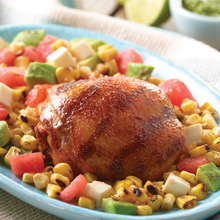 Chicken With Grilled Corn, Avocado and Watermelon