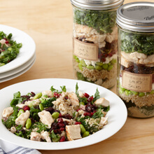 High-Protein Chicken, Kale and Lemon Tahini Salad in a Jar