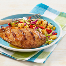 Huli Huli Chicken with Grilled Pineapple and Vegetable Slaw