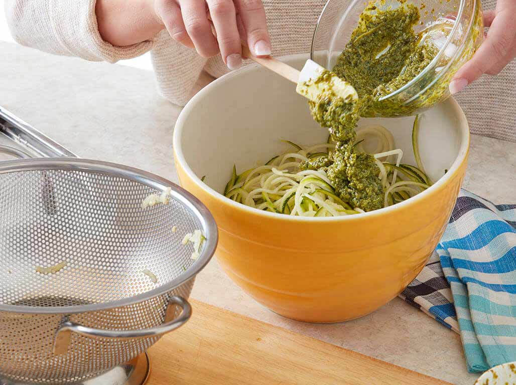 Chicken Strips with Zucchini Noodles and Pesto Step 3