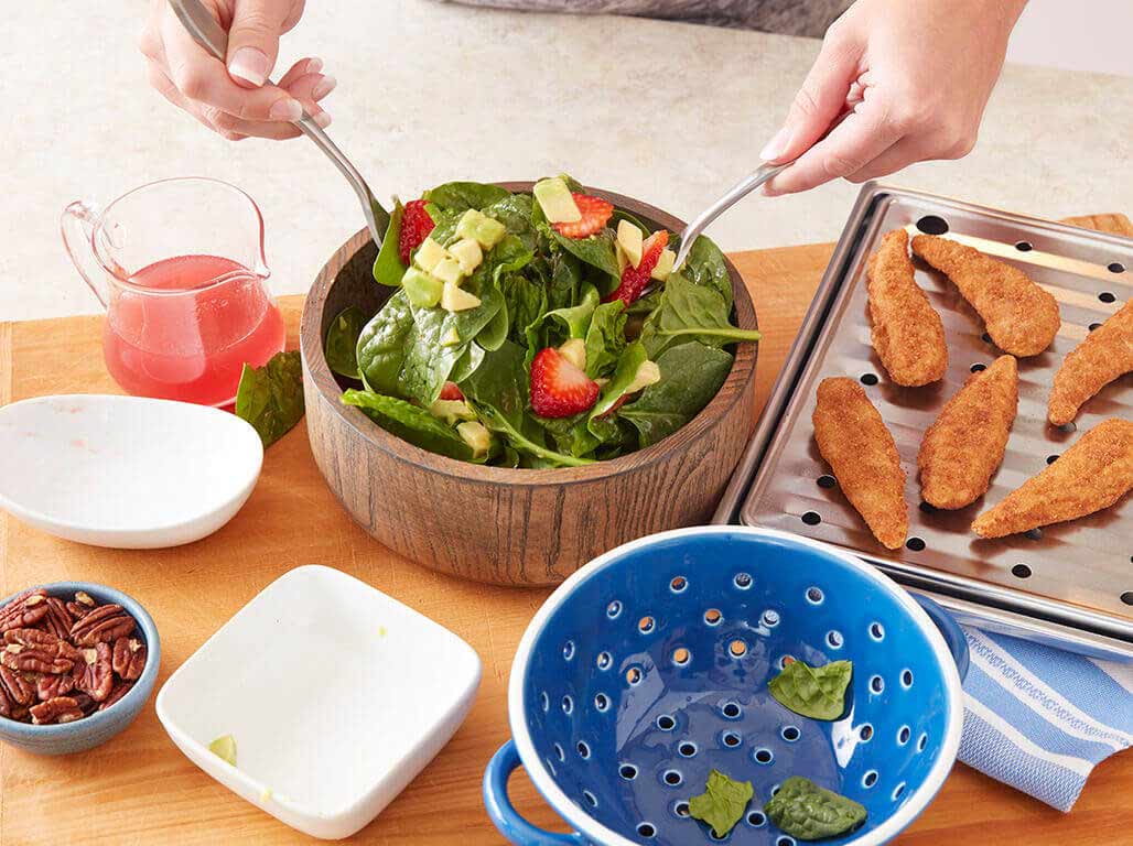 Step 3 Whole Grain Tenders Spinach Salad with Strawberries and Pecans Step 3