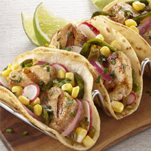 Adobo Grilled Chicken Tacos with Pickled Corn Relish