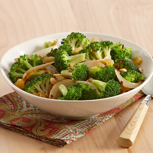 Caramelized Onion, Garlic, and Broccoli Saute with Golden Raisins