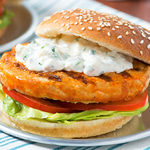 Buffalo Turkey Burgers with Blue Cheese Dressing