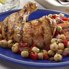 Grilled Citrus Chicken with Grilled Sweet Potatoes, Onions and Chickpeas