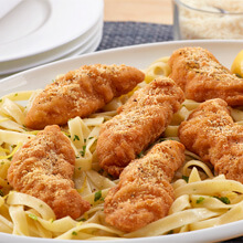 Lemon Parm Chicken Strips with Herb-Buttered Fettucine