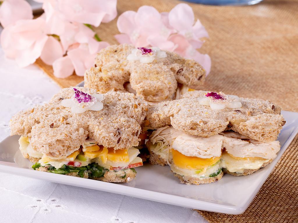 Apple, cheddar, and chicken tea sandwiches 