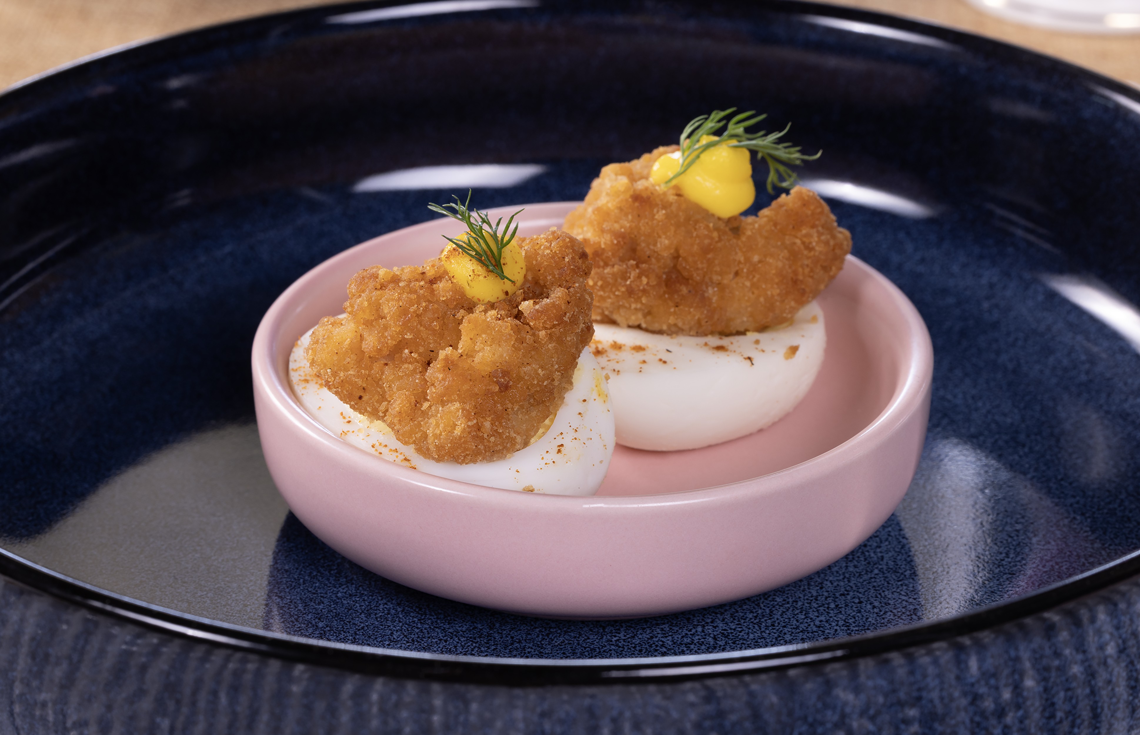 Crispy deviled eggs with dill