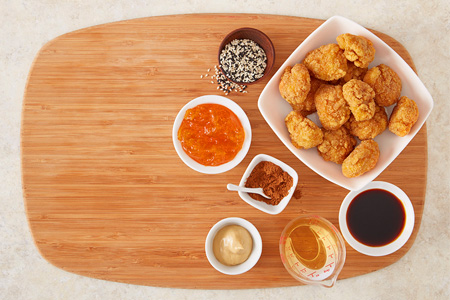 5 Spice Sesame Popcorn Chicken with the Apricot Dipping Sauce
