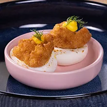 Crispy Chicken Deviled Eggs with Dill
