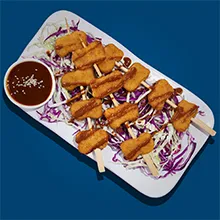Skewered Chicken Nuggets Satay with Quick Peanut Dipping Sauce