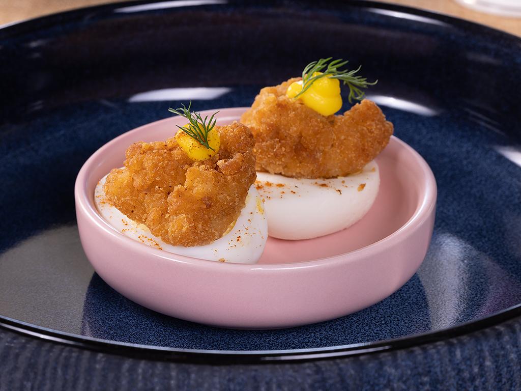 Crispy Chicken Deviled Eggs with Dill