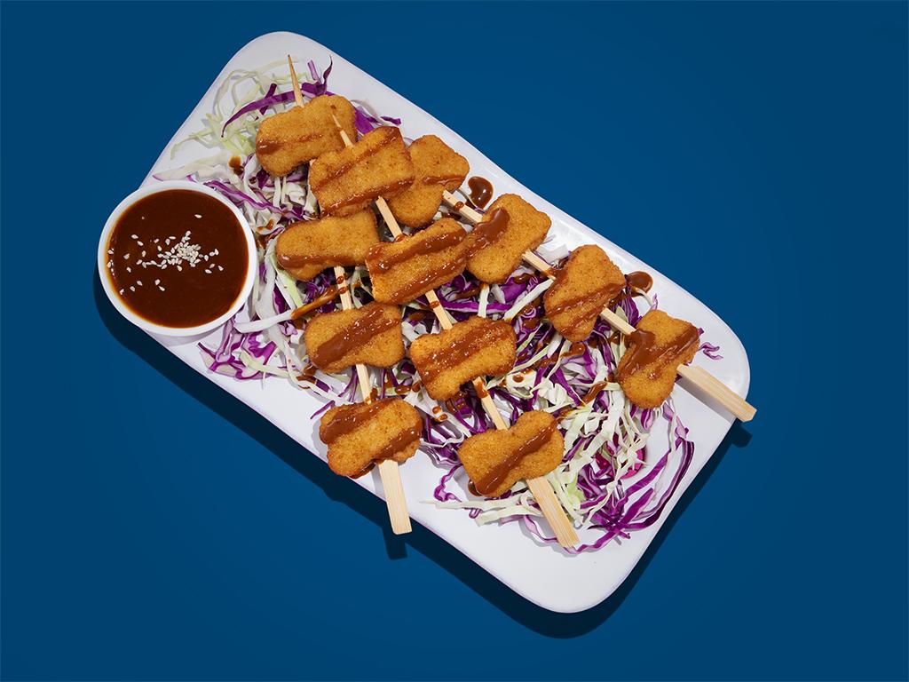 Skewered Chicken Nuggets Satay with Quick Peanut Dipping Sauce