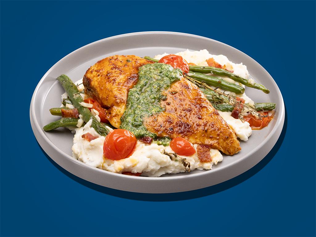 Grilled Espresso Rubbed Chicken with Green Chili Pesto