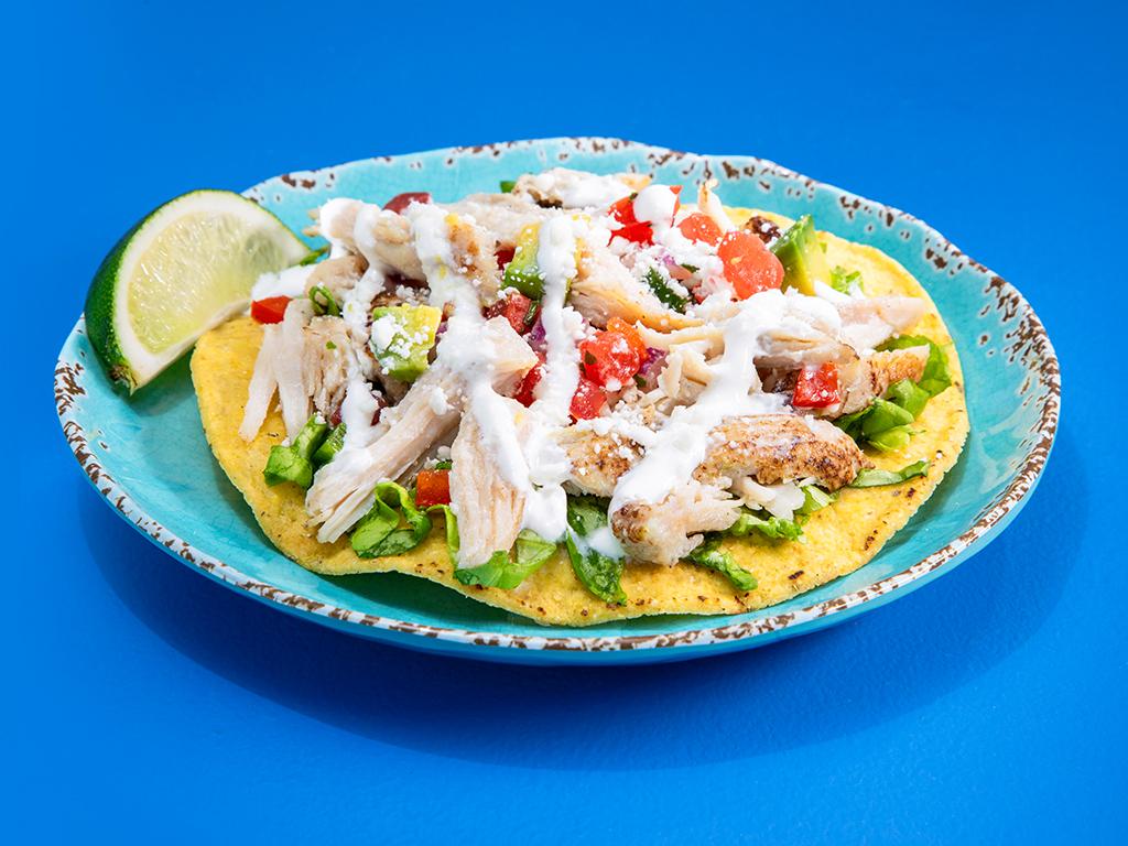 CHICKEN TOSTADAS WITH AVOCADO SALSA